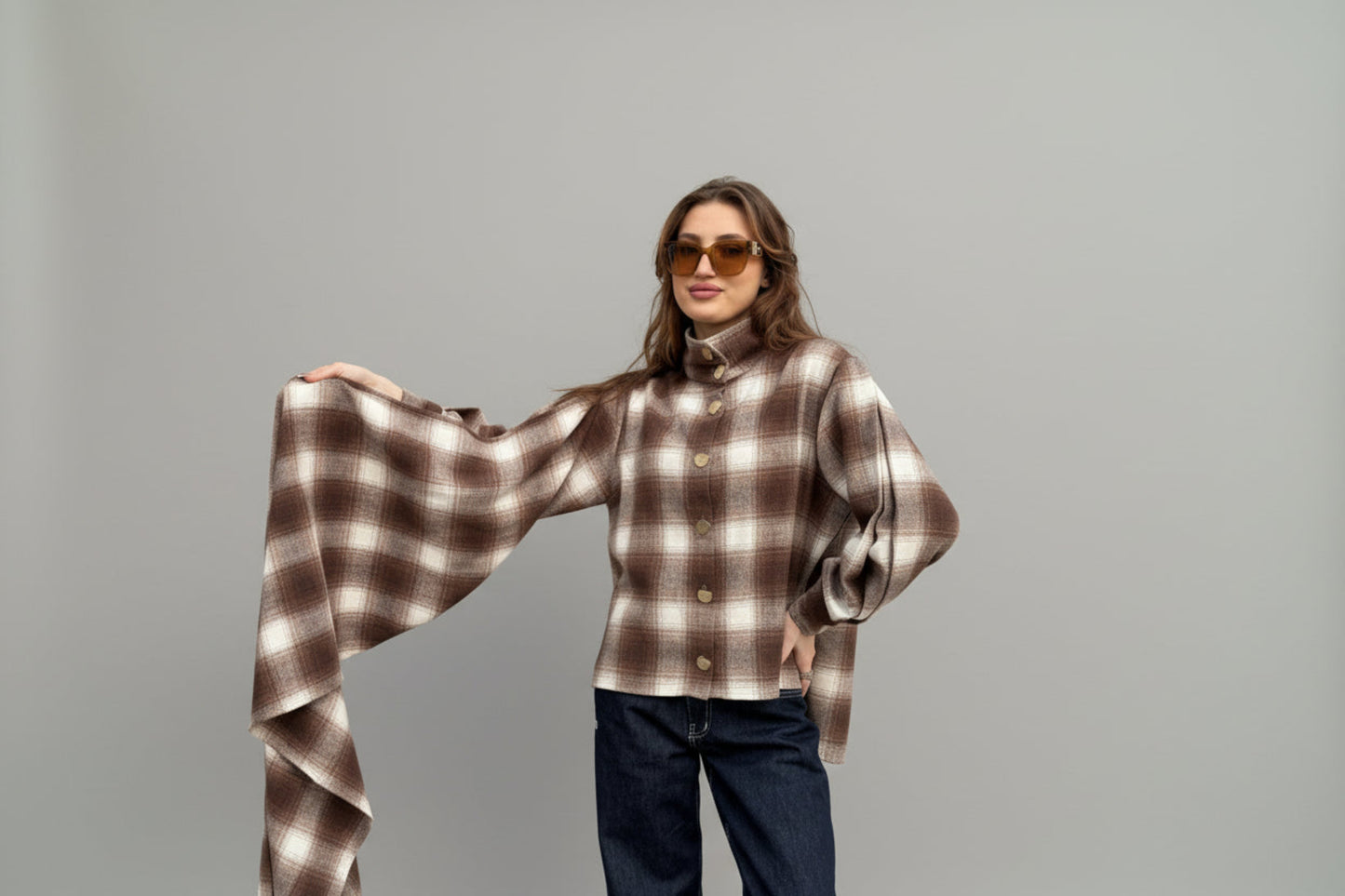 Mocha draped scarf blouse