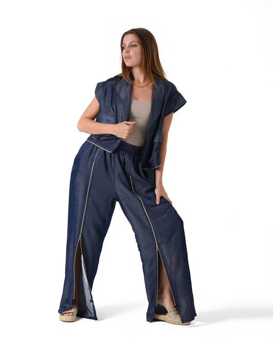 Zipper flow denim set
