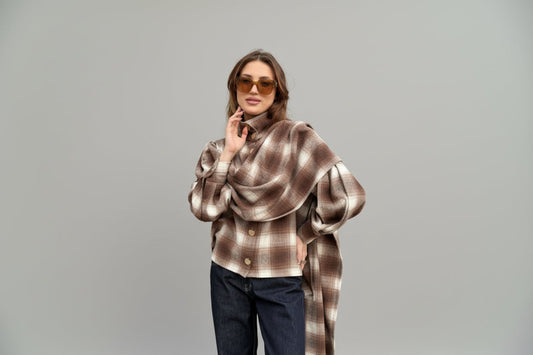 Mocha draped scarf blouse