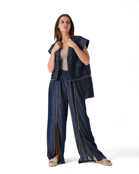Zipper flow denim set